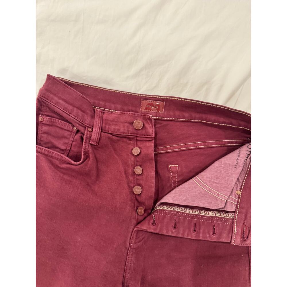 Mother The Tripper Ankle Fray Jeans Burgundy Women's 28 Straight Leg Raw Hem - Picture 5 of 16